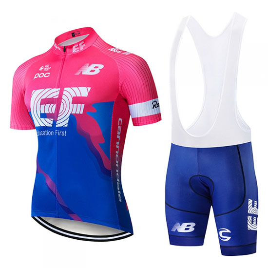 2019 Maillot Ef Education First Tirantes Mangas Cortas Azul Rosa